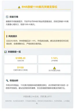 BNB跌破1100美元