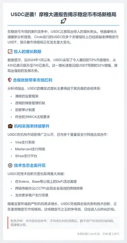 摩根大通：USDC链上增长超USDT，机构与合规成关键