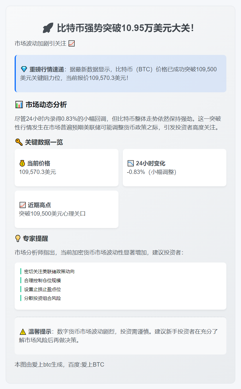 比特币突破10.95万美元