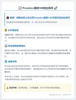 Prenetics增持100枚比特币