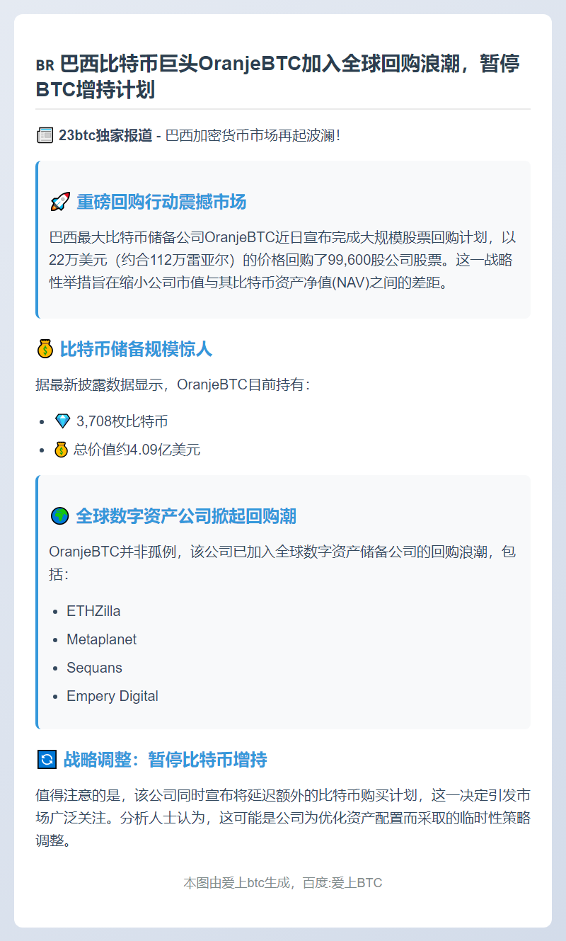 巴西OranjeBTC暂停购BTC，加入回购潮