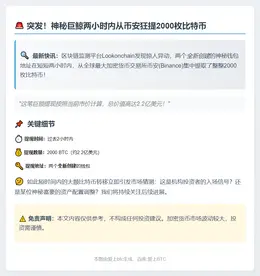 两新钱包转出2000枚BTC