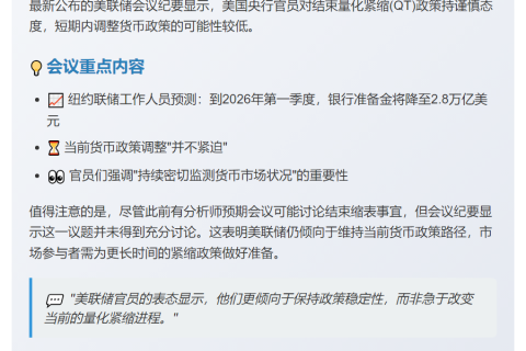 美联储纪要：结束QT不紧迫
