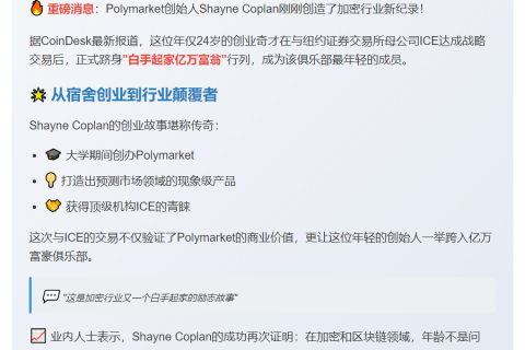 Polymarket创始人成最年轻白手起家亿万富翁