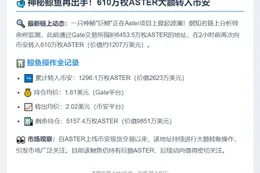 鲸鱼再转610万枚ASTER至币安