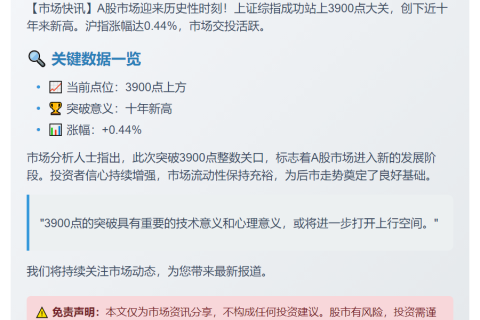 沪指突破3900点创十年新高