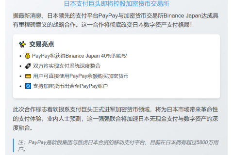 PayPay 收购 Binance Japan 40% 股权