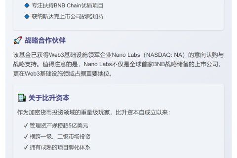 比升资本宣布成立1亿美金 BNB 生态基金