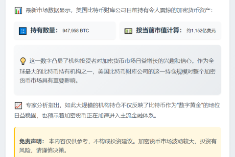 美国比特币公司持有95万枚BTC