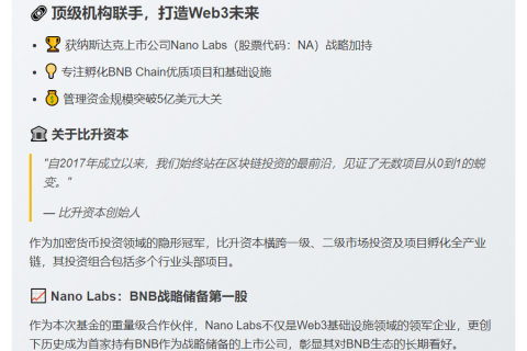 比升资本设1亿美元BNB基金