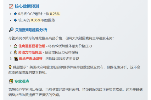 花旗：9月核心通胀或降温