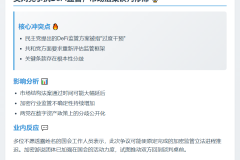 美两党争执DeFi监管，市场法案谈判停滞