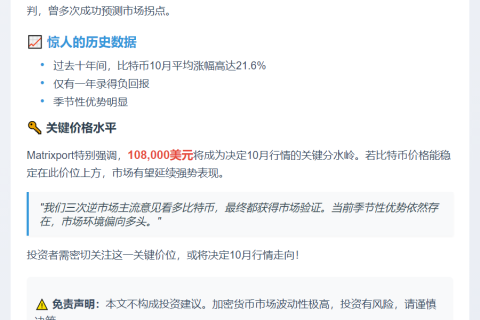 比特币若超108,000美元，10月涨势将延续