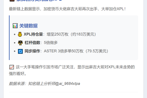 麻吉大哥加仓XPL至250万枚