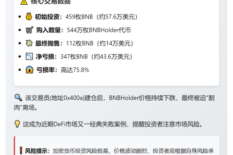 交易员清空544万BNB，亏损43.6万美元
