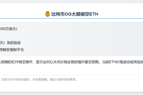 比特币OG大额做空ETH：3000万USDC押注