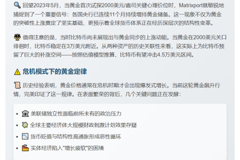 黄金比特币飙升，主权冲击将至