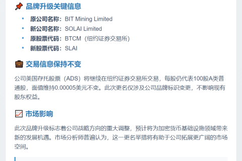 BIT Mining更名及股票代码更新
