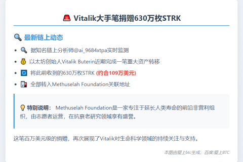 Vitalik转移630万枚STRK至基金会