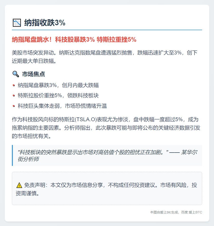 纳指收跌3%