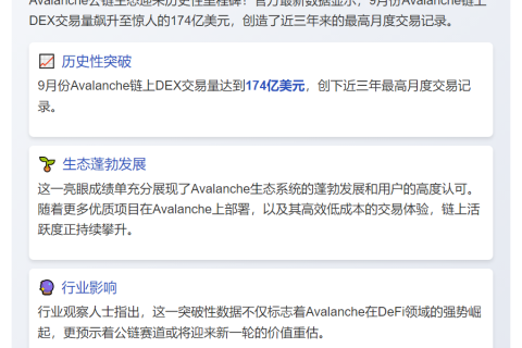 Avalanche链9月DEX交易量174亿美元创新高