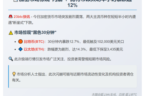 加密市场暴跌：BTC、ETH30分钟跌超12%