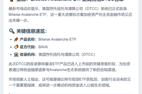 Bitwise Avalanche ETF获DTCC认可