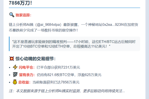 巨鲸11亿空单日赚7856万