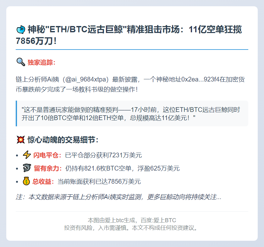 巨鲸11亿空单日赚7856万