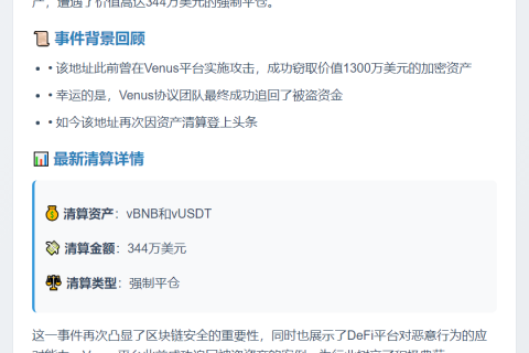 344万美元vBNB、vUSDT遭清算