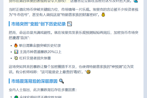 特朗普之子：加密货币Q4惊人表现后现最大单日清算