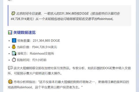 2.31亿枚DOGE大额转入Robinhood