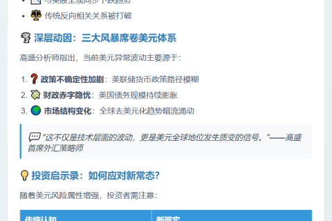 高盛：美元波动超标普500，似风险资产