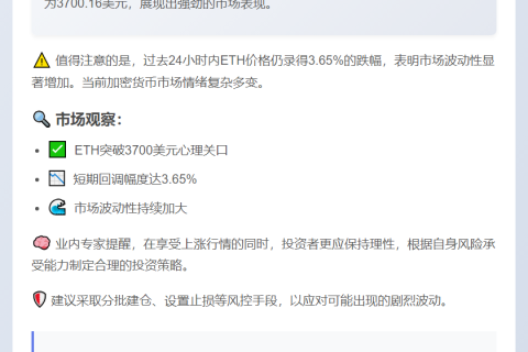 ETH涨破3700美元