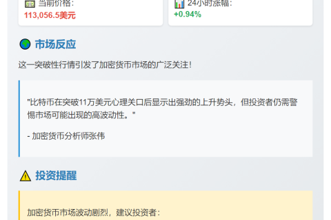 比特币突破11.3万美元