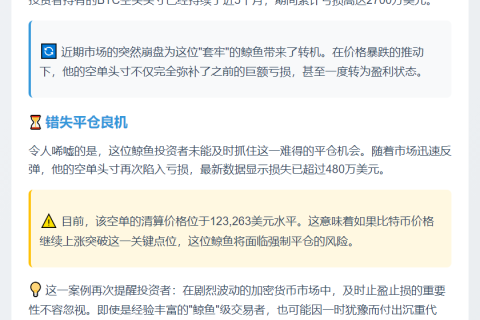 鲸鱼空单5月套牢扭亏，未平仓再亏480万
