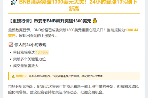 BNB破1300美元