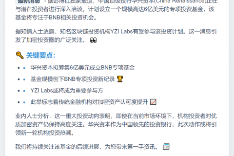华兴资本拟设6亿美元基金投BNB YZI Labs参投