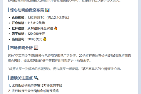 巨鲸20倍做空比特币2.1亿