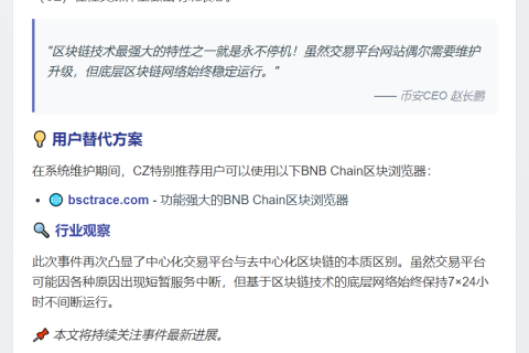 CZ：区块链永不停机，网站偶需维护