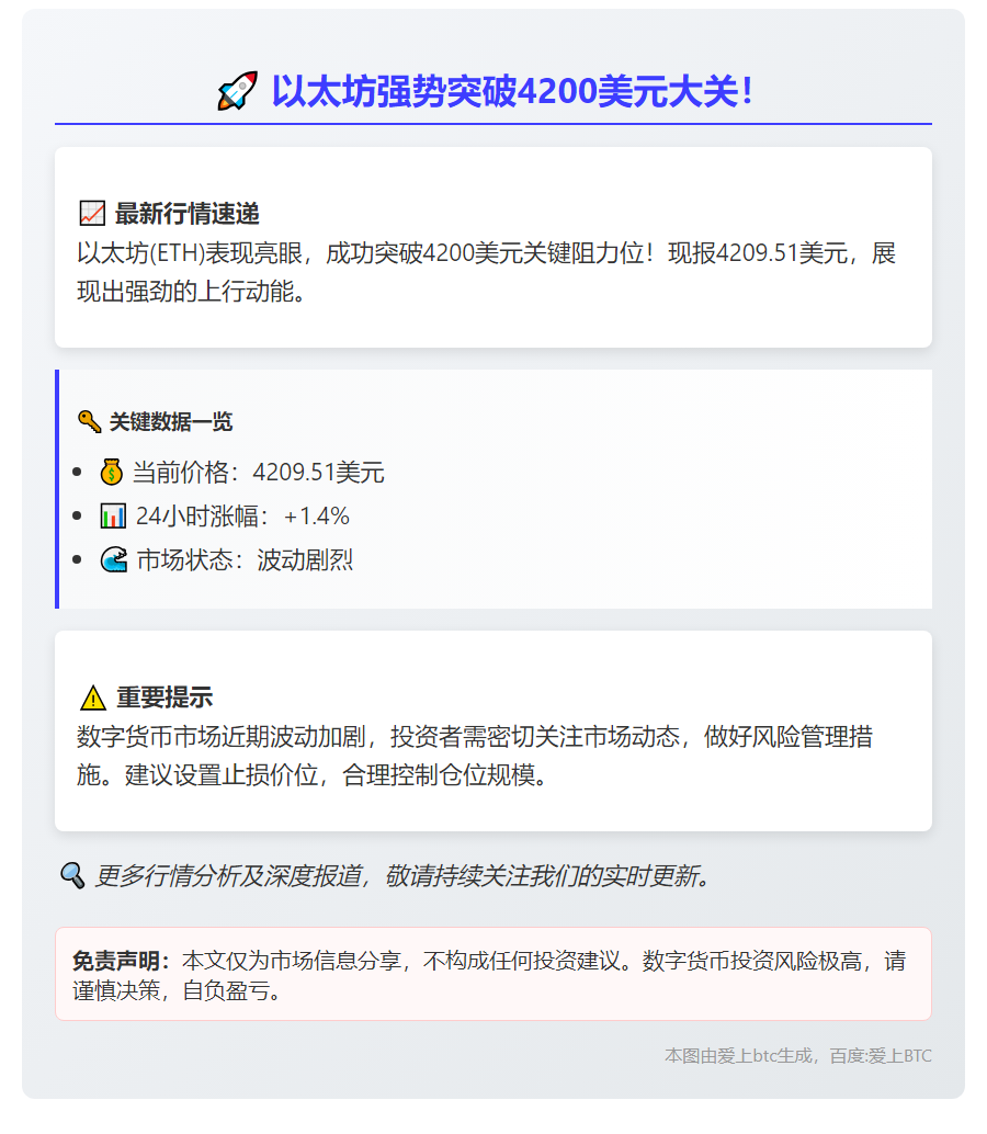 ETH突破4200美元
