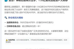 巨鲸再充679万ASTER至交易所