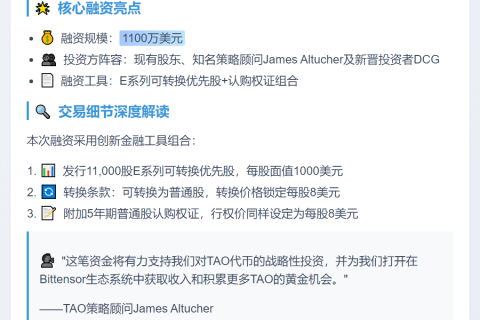 TAO财库完成1100万美元私募融资