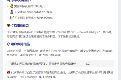 CZ：BNB Chain攻击者仅获利1.3万，仍将追责