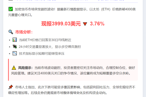 ETH跌破4000美元