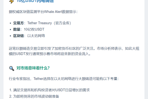 Tether铸造10亿USDT