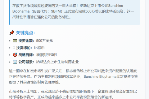 Sunshine Biopharma 豪掷 500 万美元购比特币