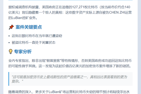 美政府追缴12.7万枚被盗BTC