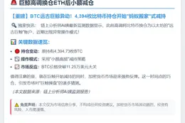 巨鲸高调换仓ETH后小额减仓