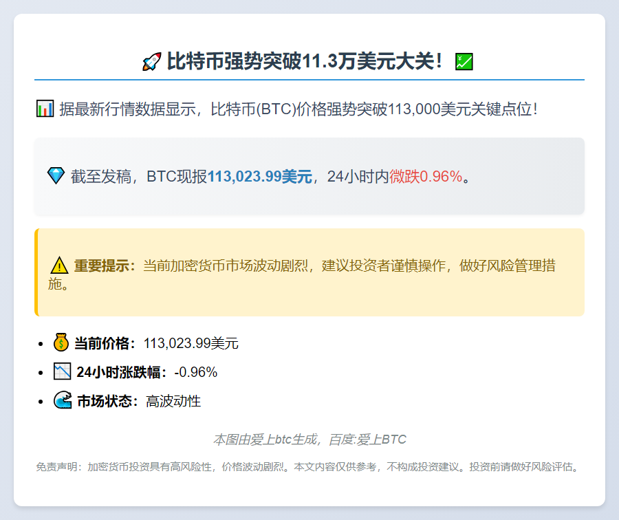 比特币突破11.3万美元